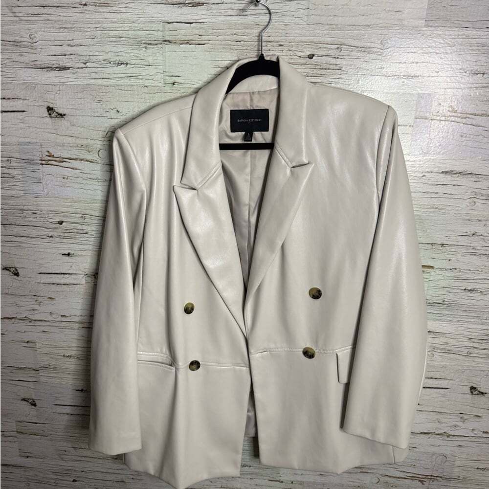 Banana Republic Cream Double-Breasted Blazer faux leather size large